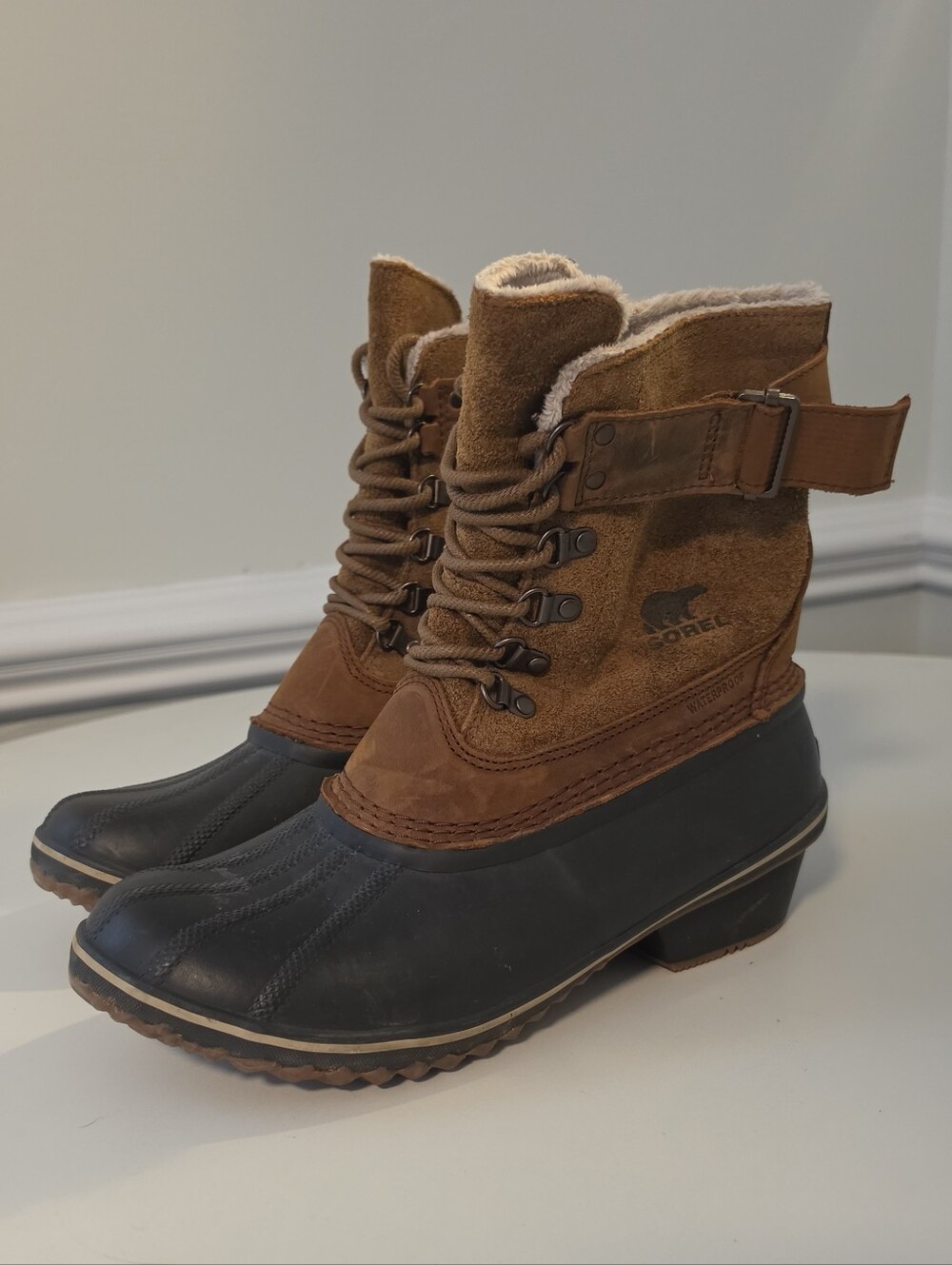 Sorel Winter Fancy Lace II Duck Boot Elk Brown Waterproof Suede Size 11